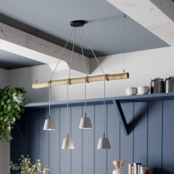 Lámpara colgante Asta de Lucande, diseño en hormigón y madera, color marrón, para salón y comedor, 4 luces E14