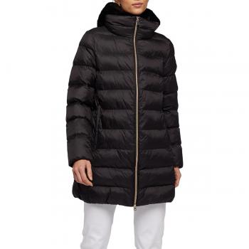 Parka acolchada larga de mujer con capucha - T2562-Black/Black