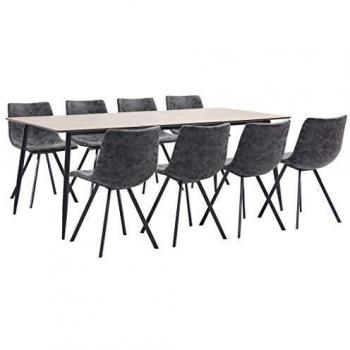 vidaXL Juego de Comedor 9 Piezas Cuero Sintético Mobiliario Decoración Interior Casa Hogar Robusto Duradero Resistente Funcional Práctico Útil Negro