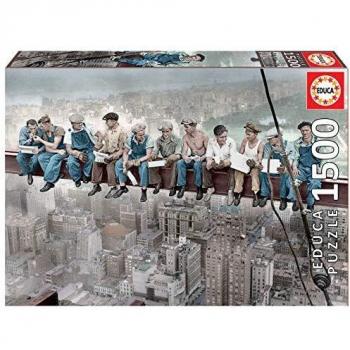 Educa - Almuerzo en Nueva York , Puzzle de 1500 Piezas y medida aproximada 85 x 60 cm , Incluye cola Fix Puzzle para poder pegarlo una vez finalizado , Recomendado a partir de 14 años