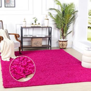 Surya - Alfombra de Salón Pelo Largo Shaggy Peluda Unicolor Chic Fucsia 120 x 170 cm, moderna, suave, lanuda, abstracta, esponjosa, pelo de felpa de fácil cuidado