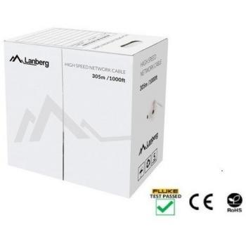 Cable de Red Lanberg Cat.6 U/UTP RJ45 Sólido Cobre Fluke Tested 305m AWG24 Gris