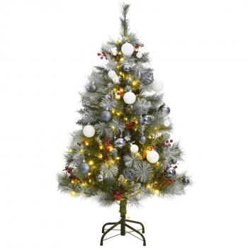 Hinged Artificial Christmas Tree with 150 LEDs and Ornaments, 150 cm