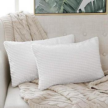 Deconovo Funda para cojin Almohada Decorativa Prodector del Sofa Silla 2 Piezas 30x50cm Blanco