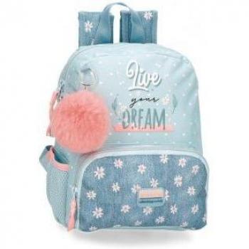 Mochila de paseo Movom Live Your Dreams con diseño de pompón decorativo y en color azul turquesa