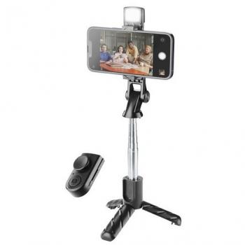 Palo Selfie Bluetooth con Luz LED, Altura Ajustable de 16 a 70 cm, Mando a Distancia, Color Negro