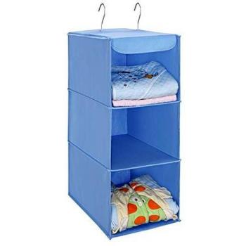 UMI. by Amazon - Organizador para Armario de 3 Niveles y con 2 Ganchos, Estante Colgante de Tela, Organizador para Ropa Plegable, Celeste