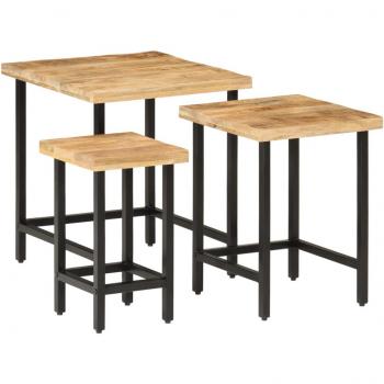 Mesas apilables 3 piezas de madera de mango rugosa maciza y hierro para salón, consola de entrada, mueble recibidor y mesita auxiliar