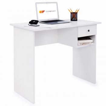 COMIFORT Mesa de Estudio – Escritorio Robusto, Práctico de Estilo Moderno y Minimalista, Gran Capacidad de Almacenaje, 1 Cajón y 1 Estante, Color Blanco