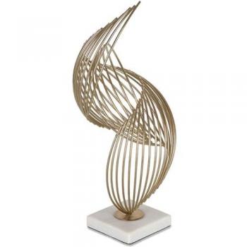 Adorno Espiral de Hierro Dorado con Base de Mármol Eclipse - Complemento Decorativo (18x37x15 cm)