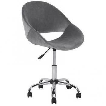 Silla de oficina giratoria de terciopelo gris con tapizado y base plateada, altura ajustable Selma