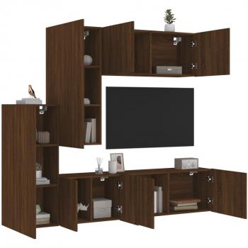 Mueble de TV de pared 5 piezas en madera de ingeniería marrón roble vidaXL