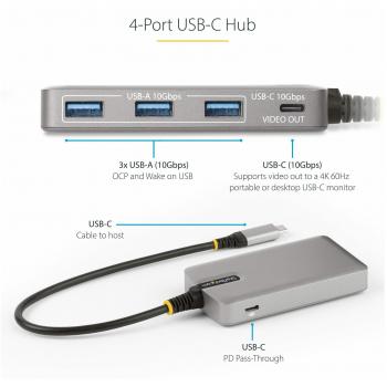 StarTech.com 4-Port USB-C Hub with USB-C DP Alt Mode Video Output 4K 60Hz - 3x USB-A 1x USB Type-C 100W Power Delivery Pass-Through USB 3.2