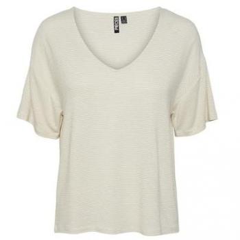 Pieces Women's Oversized Striped T-Shirt with Gold Lurex Detail