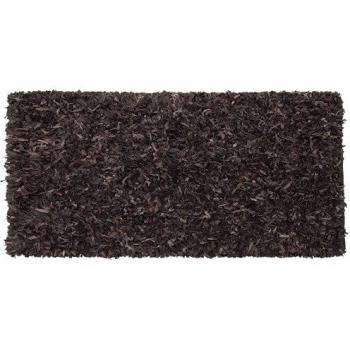 Alfombra peluda de cuero marrón 80 x 150 cm rectangular hecha a mano