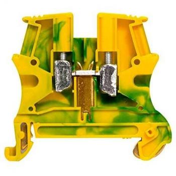 Borna de conexión para conductor de protección con pie de metal 1 unión, 1 entrada/1 salida 6 mm², modelo Viking3, color amarillo y verde, 6 x 17,3 x 12,1 centímetros