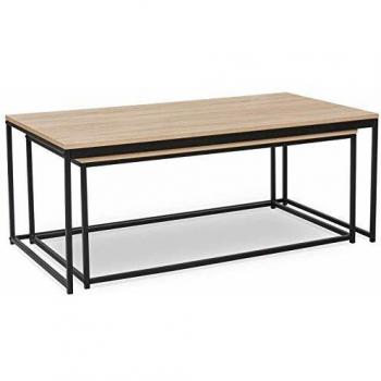 Lote de 2 mesas de centro nido Detroit 100/113 de diseño industrial en madera y metal