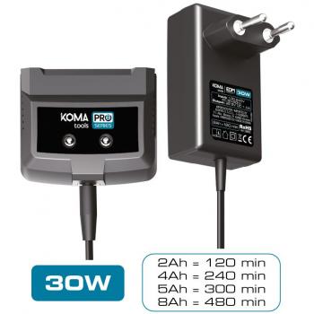 Cargador de batería KOMA TOOLS 20V - 30W - Carga rápida - Protección contra sobrecargas