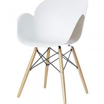 Silla Paperflow Kiwood, 2 unidades, con brazo, plástico blanco y base de madera de haya