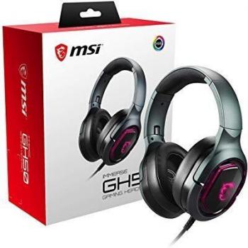 MSI IMMERSE GH50 GAMING HEADSET - 7.1 Virtual Surround Sound Headphones, Vibration Feedback, 40mm Neodymium Drivers, laptop, RGB Lighting, Detachable Mic, Inline Controls, USB 2.0 Connector - Wired