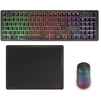 Combo Gaming Inalámbrico Mars Gaming MCPWX, Teclado Completo FRGB con Control Multimedia + Ratón RGB 3200DPI + Alfombrilla Antideslizante 360x260mm, Tecnología DualPro Link
