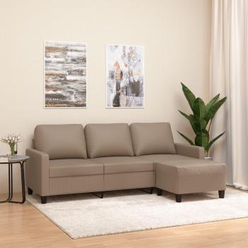 Sofá 3 plazas y taburete cuero sintético color capuchino 180 cm Marrón