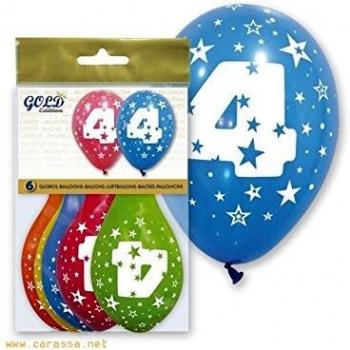 Globos numero 4 Colores surtidos 29x36 cm bolsa 6 unds