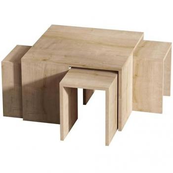 Mesa de centro nido versátil de melamina con efecto madera