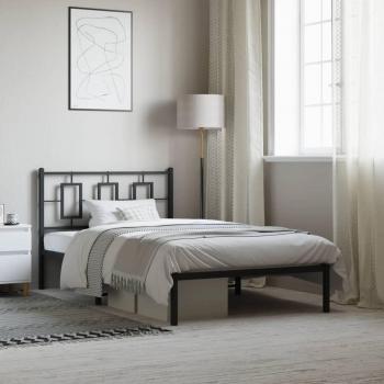 Estructura de cama con cabecero de metal negro 107x203 cm