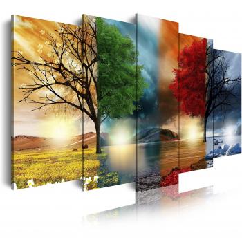 DekoArte 237 - Cuadro moderno en lienzo 5 piezas paisaje de las cuatro estaciones del año, 150x3x80cm, multicolor