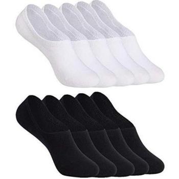 YOUCHAN Calcetines Mujer Hombre 10 Pares Tobilleros Invisibles Antideslizante Algodon Silicona Calcetines Verano-Negro-Blanco-35-38
