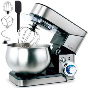 Batidora Amasadora Profesional Briebe KM1114, Robot de Cocina 5L, Movimiento Orbital, Acero Inoxidable, 1800W, 6 Velocidades