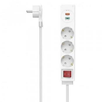 Regleta de enchufes 3-fach con USB-C/A 18W, PD, interruptor, 1.4 m, blanca