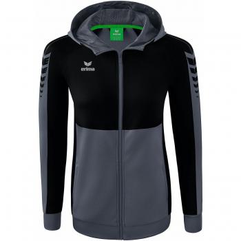 Erima Sudadera con Cremallera Six Wings Training para Mujer, Chaqueta de Entrenamiento con Capucha, Color Slate Grey, Talla 38