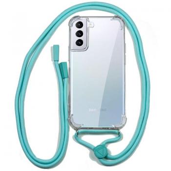 Funda Transparente con Cordón Liso Celeste para Samsung Galaxy S21 Plus
