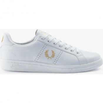 Zapatillas Fred Perry B721 Blanco/Oro con logotipo lateral y cordones unisex