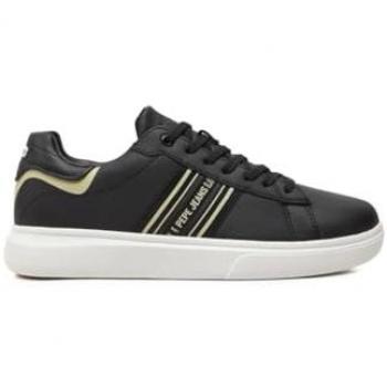 Pepe Jeans Men's Black Leather Sneakers with Side Logo - Eaton Street Model