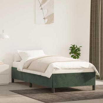 Colchón y estructura de cama de terciopelo verde oscuro 90x200 cm