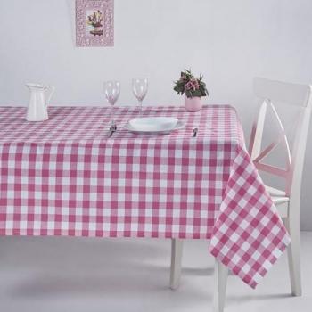Mantel de Algodón 160 x 260 cm Rosa y Blanco Diseño de Cuadros Fácil Limpieza