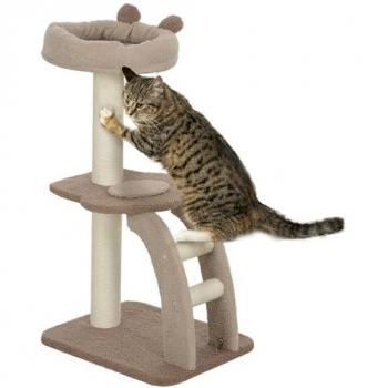 Árbol Rascador para Gatos PawHut de 88 cm con Nido, Plataformas, Bola Colgante y Poste de Sisal en Color Café