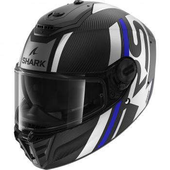 Casco Integral Shark Spartan RS Carbono Azul-Plateado con diseño aerodinámico, sistema de ventilación avanzado, interior desmontable y lavable, pantalla antiarañazos, cierre de doble anilla y homologación ECE 22