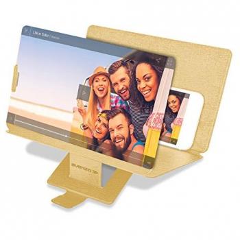 Avenzo - Pantalla Proyector, Ampliador de Pantalla 3D, Zoom de 2 x 2,5, Tamaño Ampliado 8,3, Diseño Ligero y Portable, Compatible con Móviles, Color Dorado