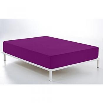 ESTELA - Sábana Bajera Ajustable Combi Liso Cala Color Morado - Cama de 160 cm. - 100% Algodón - 144 Hilos