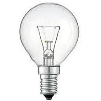 CLAR 70031. Bombilla incandescente esférica clara 230V 25W 2700K E14. 220 Lumen. 1.000 Horas. Dimensiones: 75 X 45mm. Luz cálida