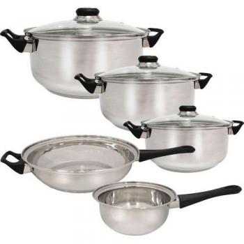 Batería de Cocina Genova 8 Piezas Acero Inoxidable Apta Inducción - Duradera, Resistente y Fácil Limpieza