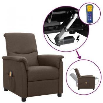 Sillón de masaje elevable de tela marrón con función reclinable y características ergonómicas