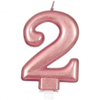 Vela Metalizada Oro y Rosa Número 2, de 8 cm