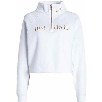 NIKE W NSW Funnel 1/2 Zip BB Shine Long Sleeve Top, Mujer, White/White/Metallic Gold, L
