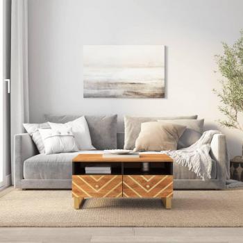 Mesa de centro de madera maciza de mango en color negro y marrón, dimensiones 80x54x40 cm