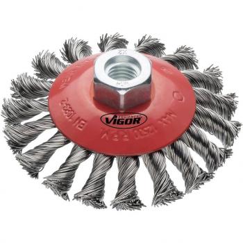 Cepillo Cónico Vigor V6805 para Amoladora Angular, Diámetro 100 mm, Rosca M14 x 2.0